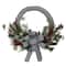 24" Black & White Houndstooth, Pine & Berry Wreath